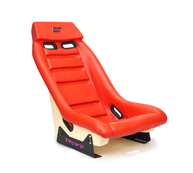 NRG GT Retro Bucket Seat - Red PVC Leather Red Stitching Off-White Fiberglass Back