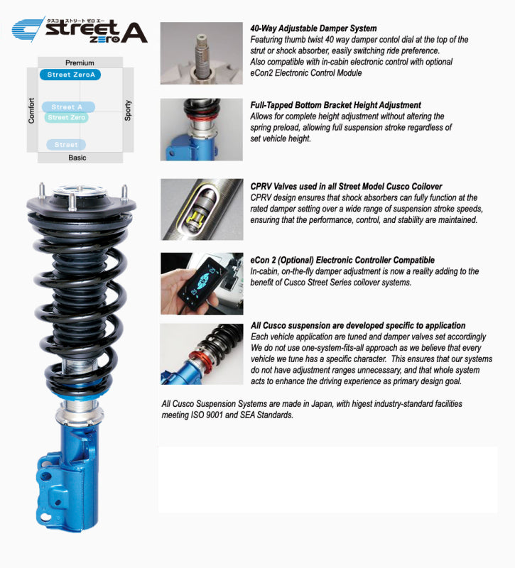 Cusco 2023+ Toyota GR Corolla (GZEA14H) AWD Street Zero-A 40-Way Adj Coilover Kit