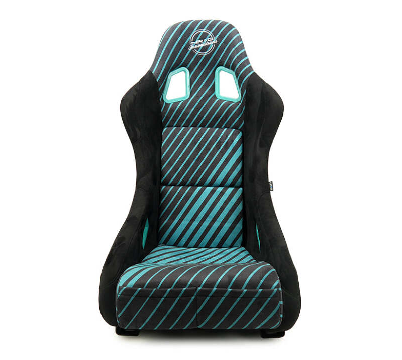 NRG FRP Bucket Seat - 20 Year Anniversary - Microfiber Black w/ Green Stripes & Arrow Design -Medium