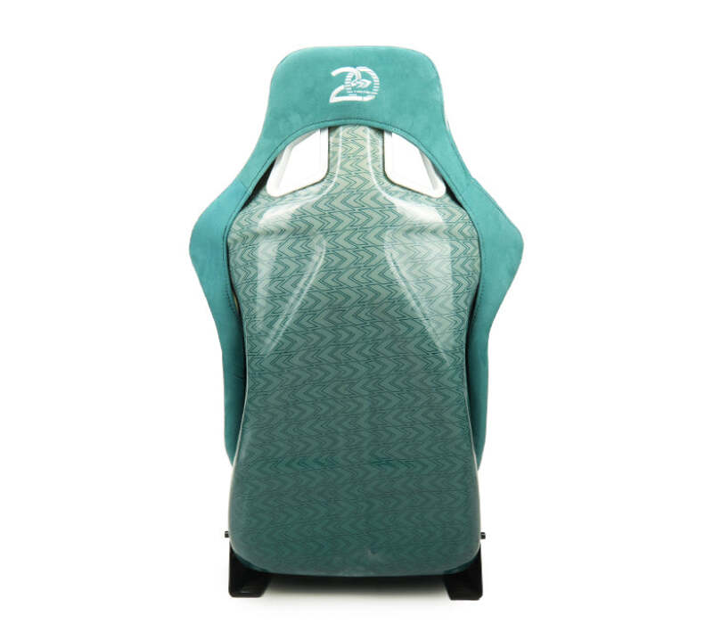 NRG FRP Bucket Seat - 20 Year Anniversary - Microfiber Green w/ White Stripes & Arrow Design - Large