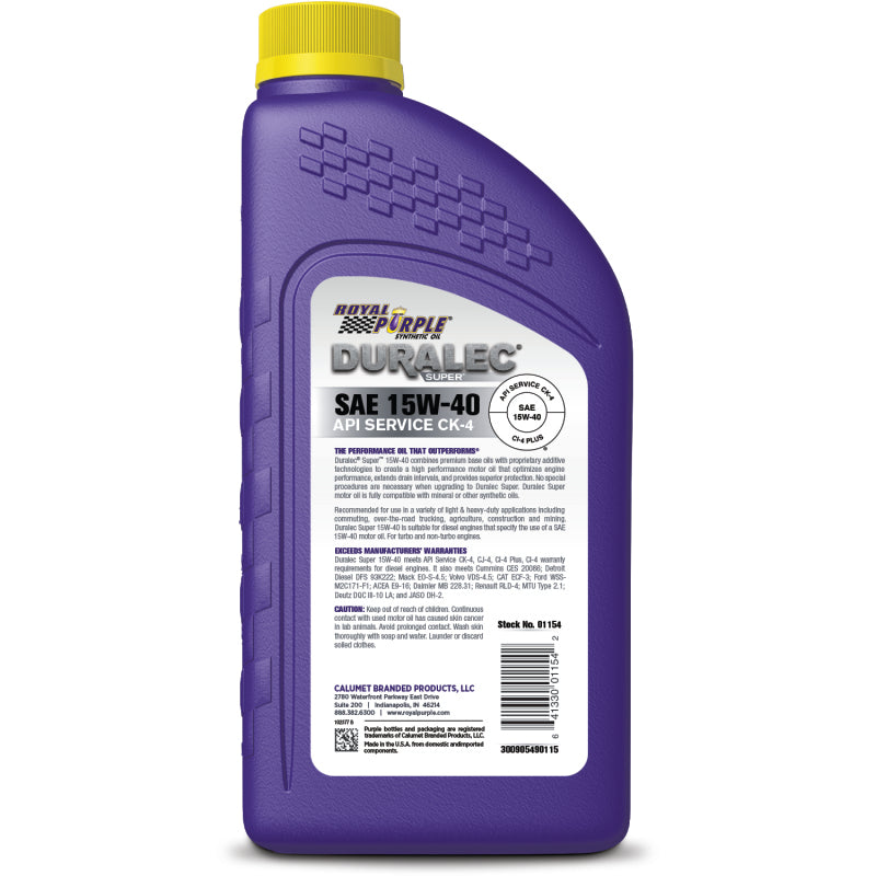 Royal Purple Duralec Super Diesel 15W40 CK-4 Motor Oil - 1 Quart