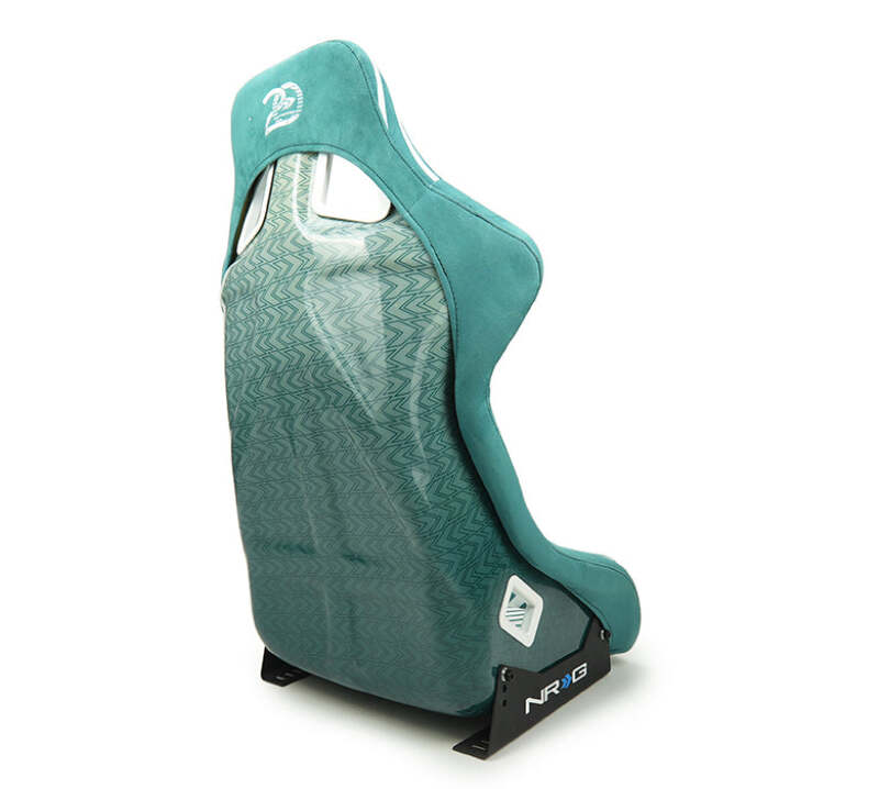 NRG FRP Bucket Seat - 20 Year Anniversary - Microfiber Green w/ White Stripes & Arrow Design - Large