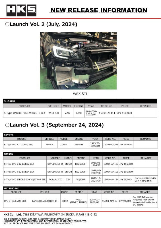 HKS S Type O/C KIT VAB WRX STI BLK
